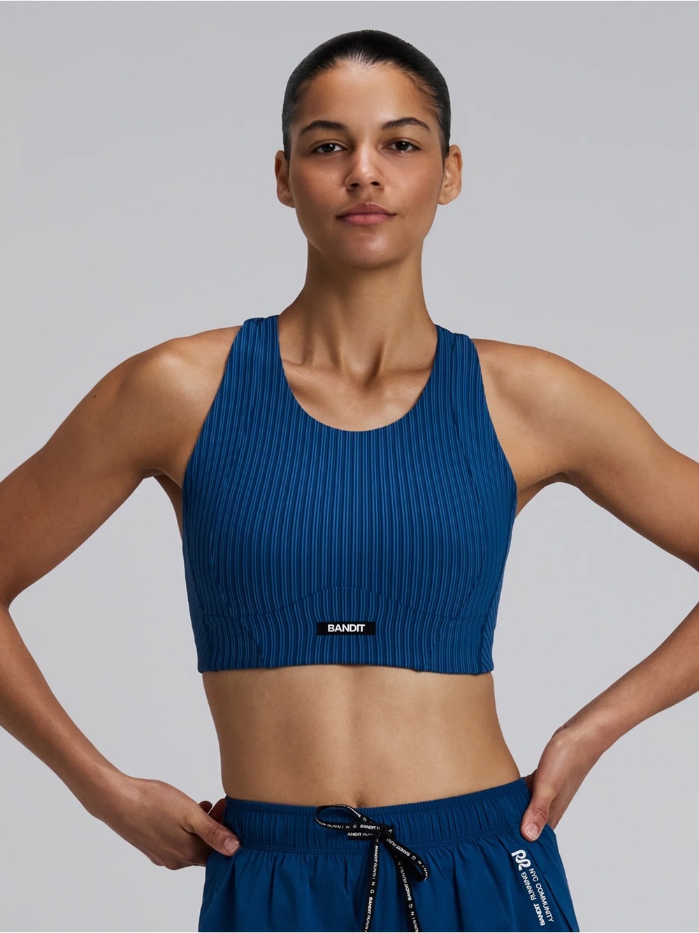 Bandit STRIPED CADENCE™ LONGLINE BRA - INK BLUE / AEGEAN